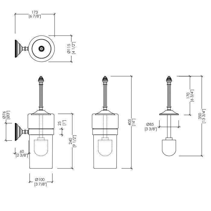 Devon&Devon Diamond Ершик для унитаза подвесной с керамической колбой, цвет: бронза WHD520BRBI