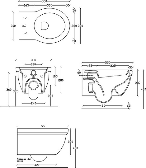 Galassia Ethos Чаша подвесного унитаза 38х55 см, воронка-водоворот, цвет: черный матовый 8439NE