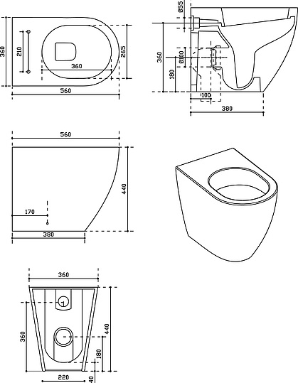 Galassia Dream Чаша напольного унитаза 36х56 см, воронка-водоворот, цвет: белый глянцевый 7310