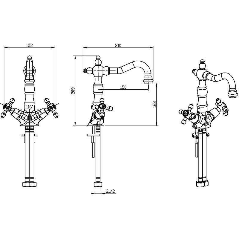 Boheme Satine Смеситель для раковины без дк, длина излива 15 см, цвет: gold 292-ST
