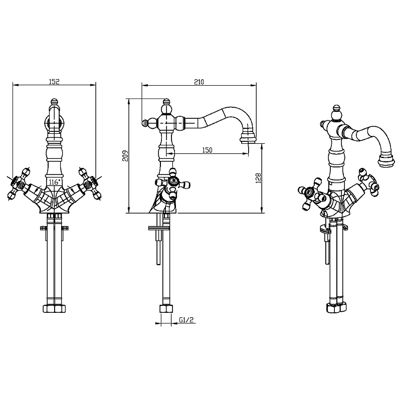 Boheme Tradizionale Chromo Смеситель для раковины без дк, длина излива 15 см, цвет: chrome 272