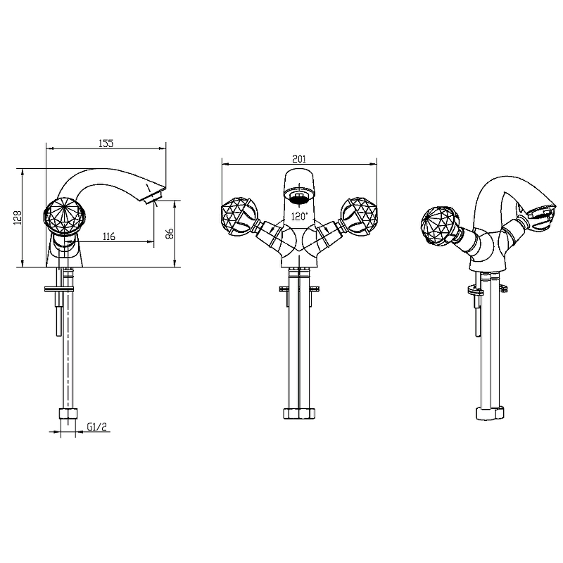 Boheme Brillante Presente Смеситель для раковины без донного клапана, излив 8,6 см, цвет: chrome 351