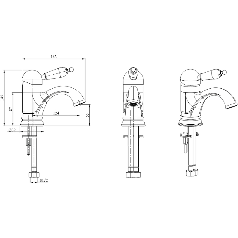 Boheme Crystal Смеситель для раковины без донного клапана, длина излива 12,4 см, цвет: gold 281-CRST