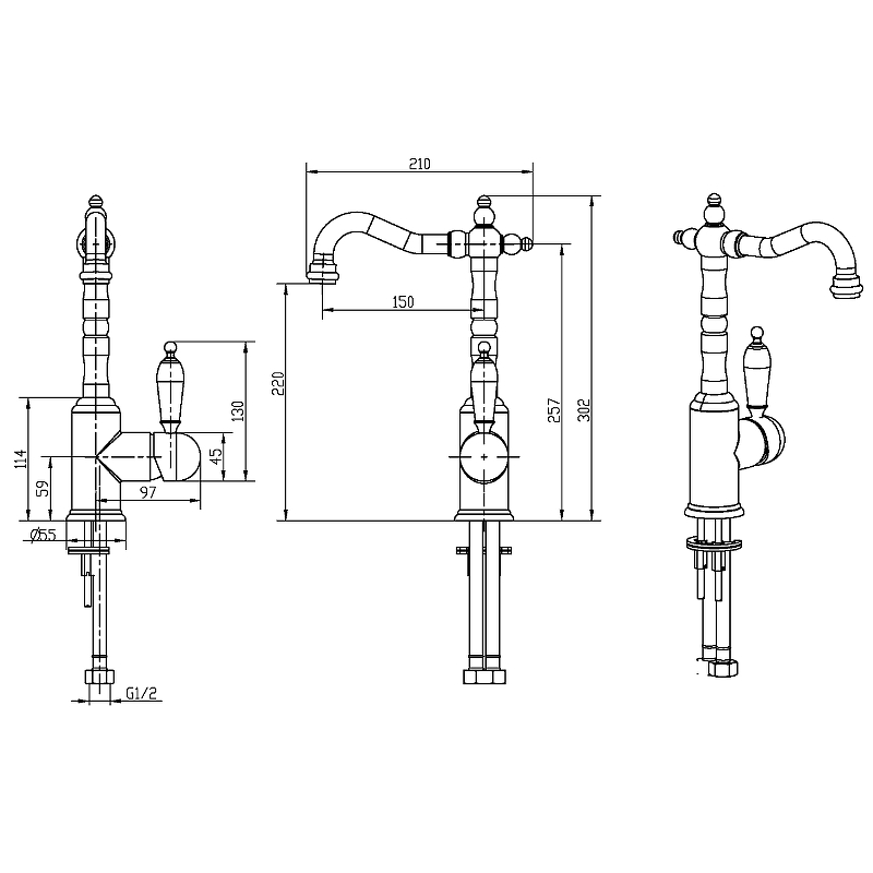 Boheme Tradizionale Chromo Смеситель для раковины высота излива 22 см, без д/к, цвет: chrome 262