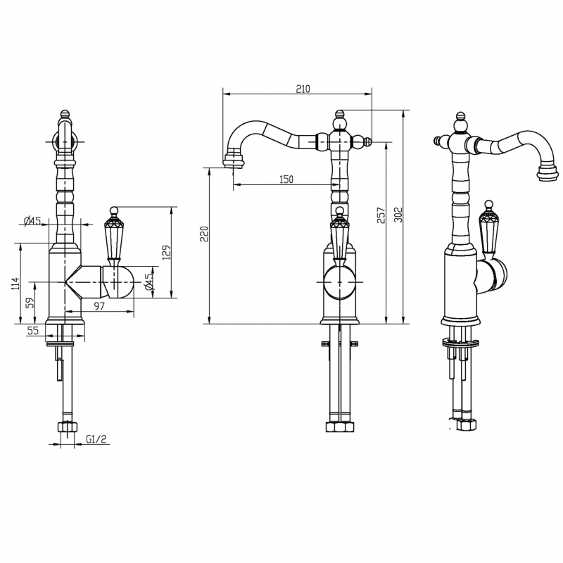 Boheme Imperiale Presente Смеситель для раковины высота излива 22 см, без д/к, цвет: gold 322