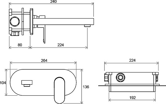 Ravak Chrome Смеситель для раковины встраиваемый, без д/к, с внутренней частью, цвет: хром X070093