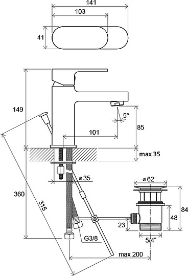 Ravak Chrome Смеситель для раковины, с донным клапаном, длина излива 10,1 см, цвет: хром X070053