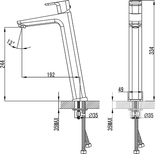 Ravak 10° Смеситель для раковины высокий, без донного клапана, высота излива 24,4 см, цвет: хром X070091