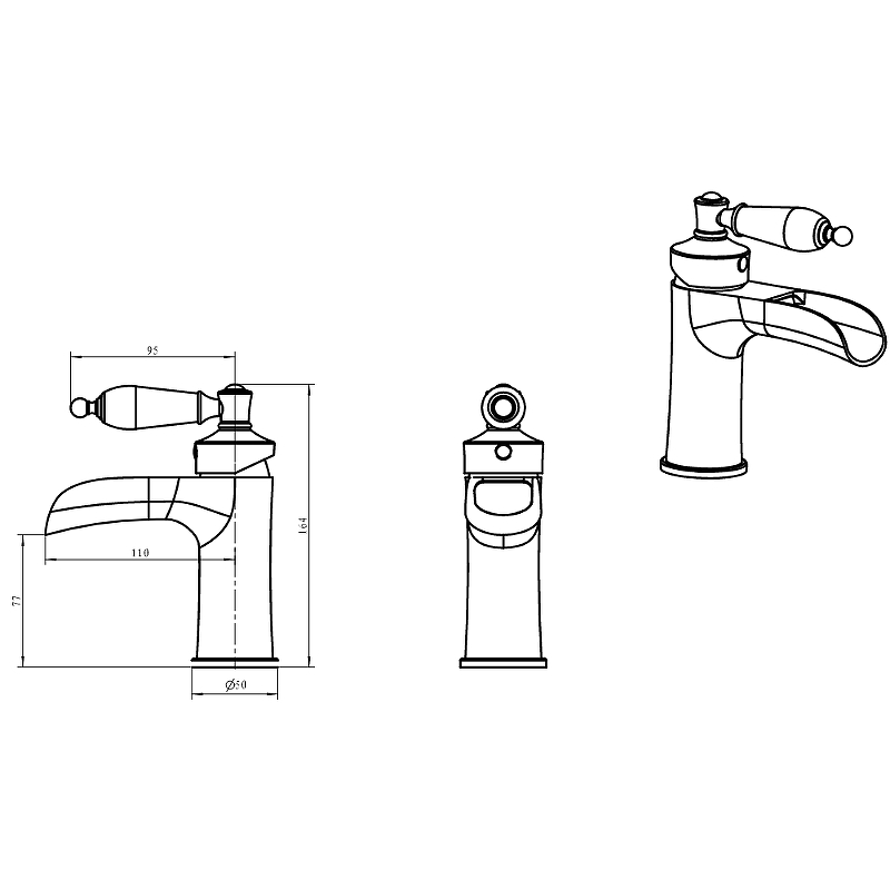 Boheme Vogue Смеситель для раковины без донного клапана, длина излива 11 см, каскад, цвет: chrome 221