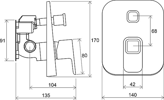 Ravak 10° Смеситель для душа встраиваемый, без внутренней части, цвет: хром X070070
