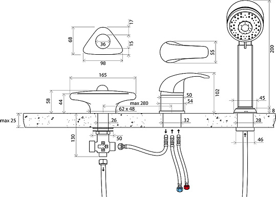 Ravak Смеситель на борт ванны, с ручным душем, цвет: хром X07P003