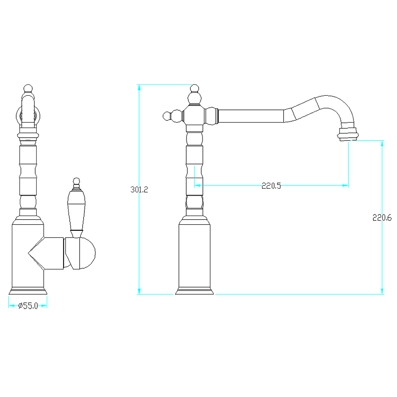 Boheme Tradizionale Oro Смеситель для кухни без возм. подключения фильтра, излива 22 см, цвет: gold 102