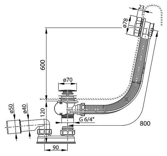 Ravak Слив-перелив для ванны Click-Clack, цвет: хром X01318