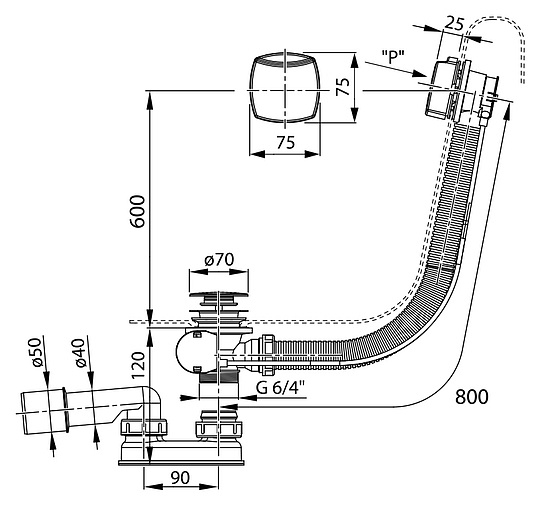 Ravak Слив-перелив для ванны Click-Clack, с переливом II, цвет: хром X01506