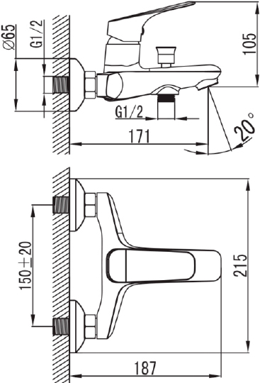 Iddis Vibe Смеситель для ванны и душа, настенный, цвет: хром VIBSB02i02WA