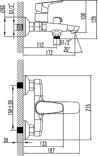 Iddis Zodiac Смеситель для ванны и душа, настенный, цвет: хром ZODSB02i02