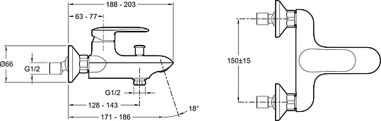 Смеситель Jacob Delafon Kumin  для ванны с душем E99460-CP