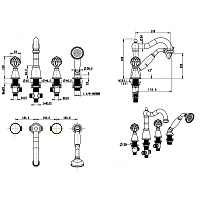 Boheme Provanse Spirale Смеситель на борт ванны, на 4 отверстия, с ручным душем, цвет: bronze 394