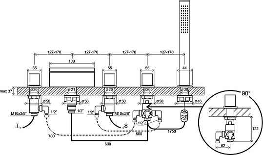 Ravak Waterfall Смеситель на борт ванны, с ручным душем, цвет: хром X070060