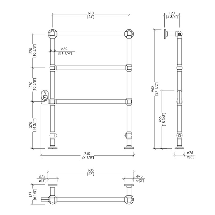 Devon&Devon Baccus 4 Полотенцесушитель электрический, цвет светлое золото PRB4ELSX/BI