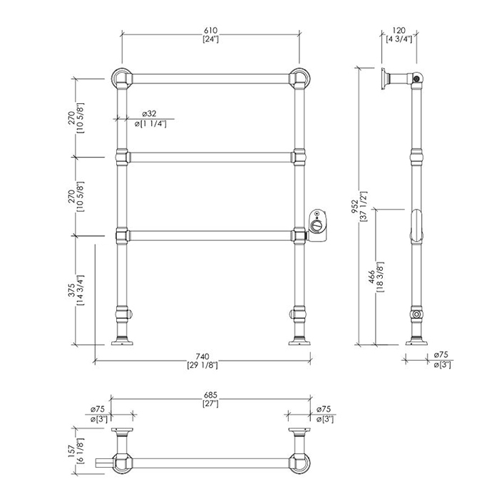 Devon&Devon Baccus 4 Полотенцесушитель электрический, цвет хром PRB4CRELDX/CR