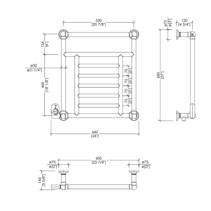 Devon&Devon Jupiter 3 Полотенцесушитель электрический, цвет никель блестящий PRJ3NKELSX/BI