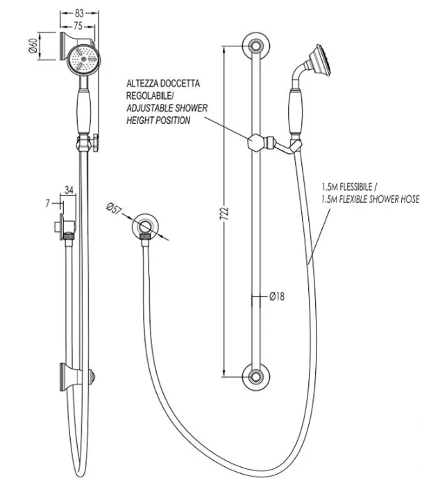 Devon&Devon Morris Душевой гарнитур: штанга со скользящим держателем, лейка, цвет: хром, ручка белая UTCI518CR