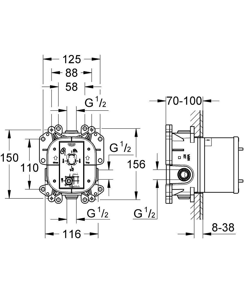Grohe Rapido E Встраиваемая часть однорычажного смесителя для ванны/душа 35501000