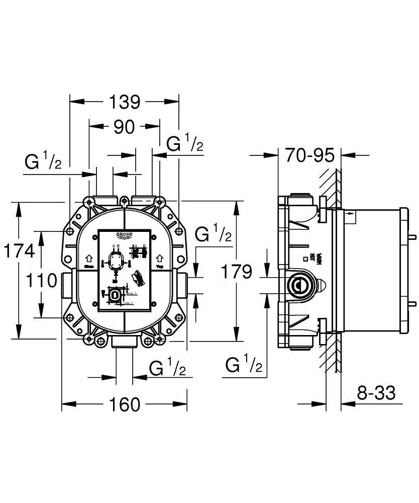 Grohe Rapido T Встраиваемая часть термостатического смесителя для ванны/душа на 2 вывода 35500000