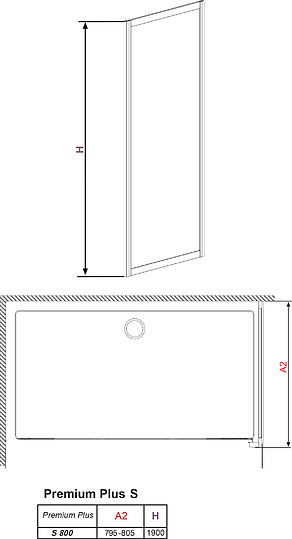 Radaway Premium Plus S Боковая стенка, прозрачная 5 мм, Easy Clean 80х190h см, цвет: хром глянцевый 33413-01-01N