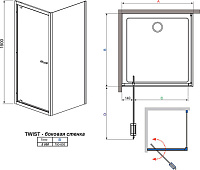 Radaway Twist S Боковая стенка, прозрачная 6 мм, Easy Clean 80х190h см, цвет: хром глянцевый 382011-01