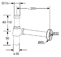 Kludi Бутылочный сифон G 11/4 для раковин и биде, цвет: хром 1010505-00