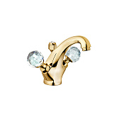 Kludi Adlon Смеситель для раковины ручки хрусталь, с д/к, длина излива 14 см, цвет: золото 5101045G4