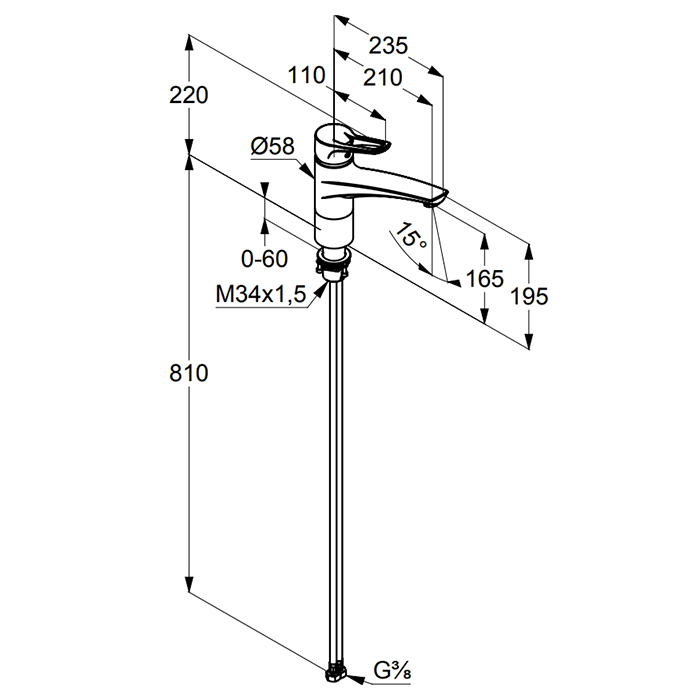 Kludi MX Смеситель для кухни рычажный, высота излива 16,6 см, цвет: хром 399340562