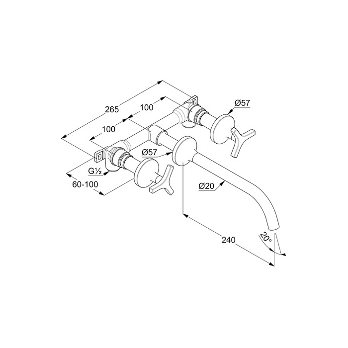 Kludi Nova Fonte Смеситель для раковины, встраиваемый, рукоятки Deco, излив 24 см, цвет: хром 201460539