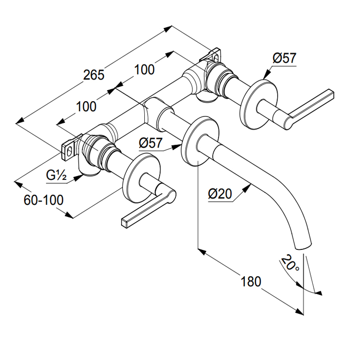 Kludi Nova Fonte Смеситель для раковины встраиваемый, внешняя часть, излив 18 см, цвет: черный мат. 201443915