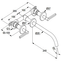 Kludi Nova Fonte Смеситель для раковины встраиваемый, внешняя часть, излив 24 см, цвет: черный мат. 201463915