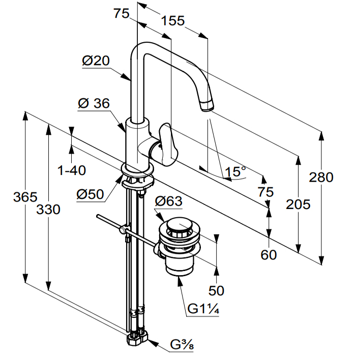 Kludi Objekta Смеситель для раковины, с д/к, высота излива 20,5 см, цвет: хром 320230575