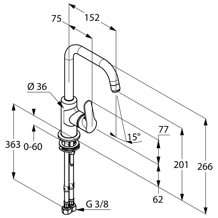 Kludi Objekta Смеситель для раковины, без д/к, высота излива 20,1 см, цвет: хром 320240575