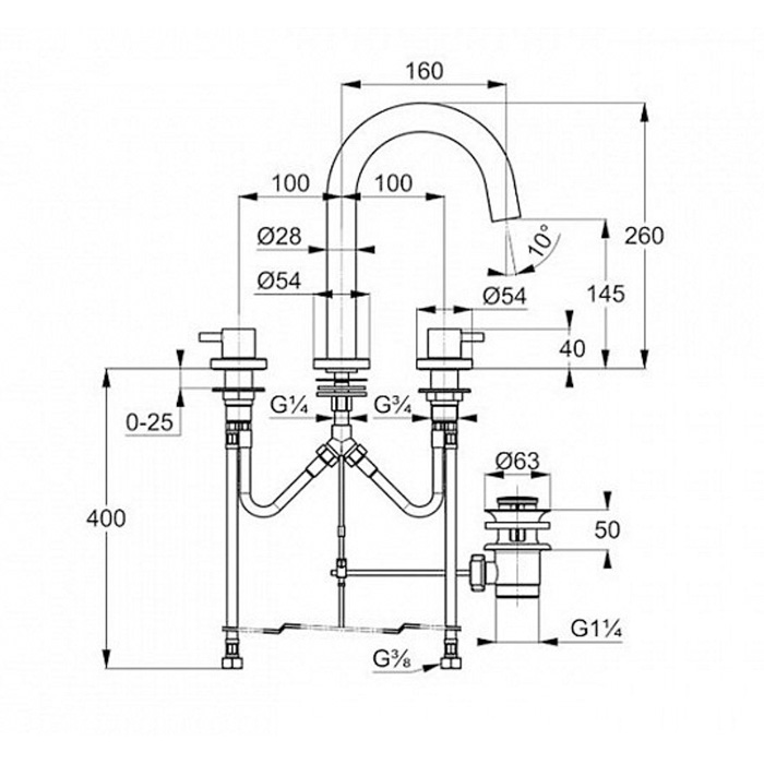 Kludi Zenta Смеситель для раковины на 3 отверстия, с д/к, длина излива 16 см, цвет: хром 383930575