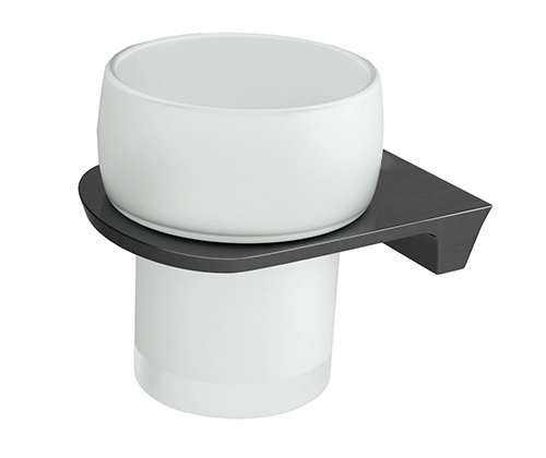 Wasserkraft Wiese Стакан для зубных щеток подвесной, стеклянный матовый, цвет: оружейная сталь K-8928