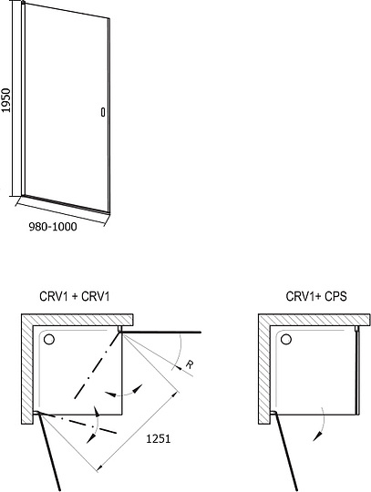 Ravak Chrome Дверь для душевого уголка CRV1 стекло 100x195h см, цвет: белый 1QVA0101Z1