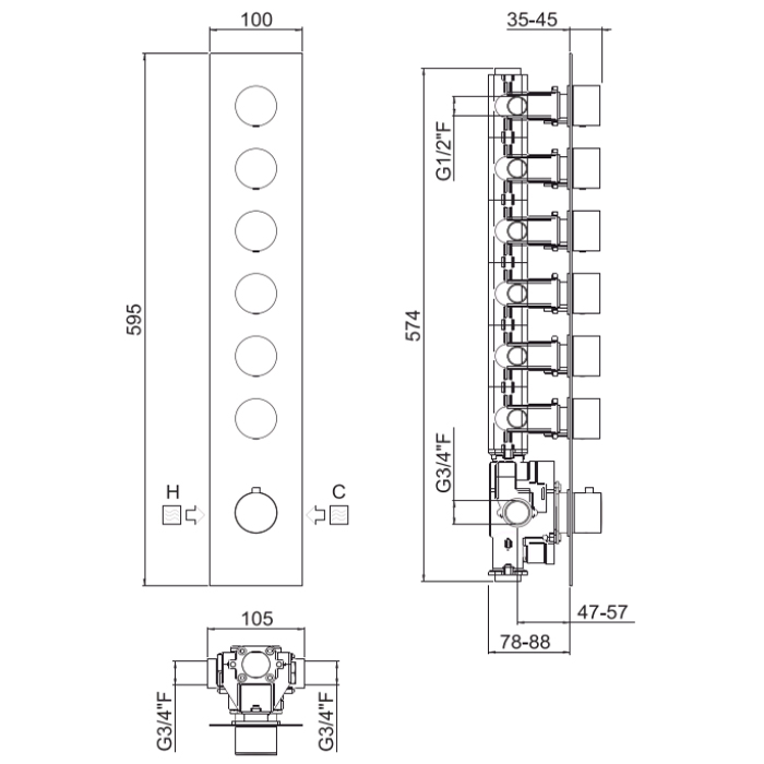 Carimali Встраиваемая часть для термостатического смесителя с 6-ю независимыми выходами W21069CR