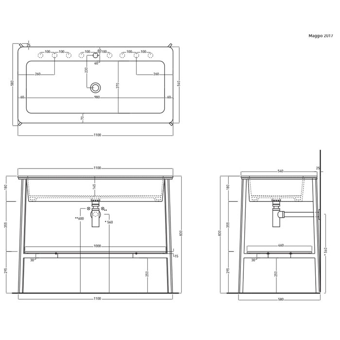 Cielo Catino Rettangolare Стальной каркас, 110х58,5 см, матовая бронза CASTDBZ