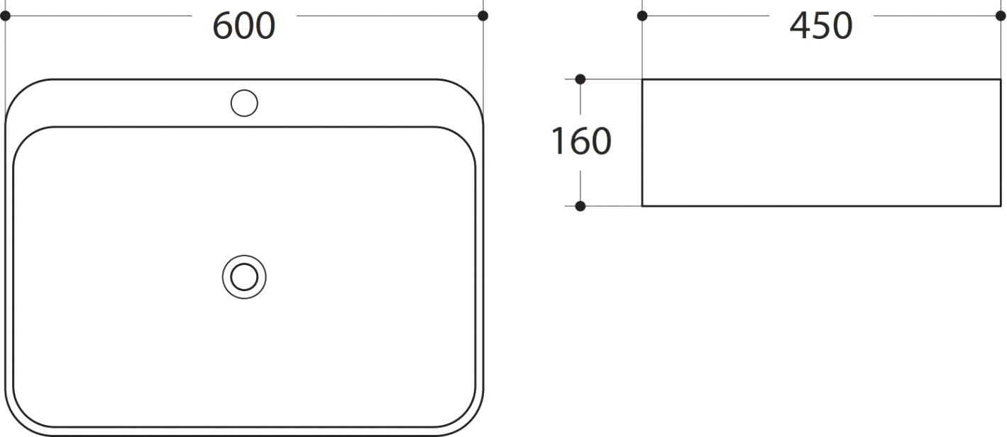 Art&Max Раковина встраиваемая, прямоугольная 60x45x16h см, цвет: белый AM-7976