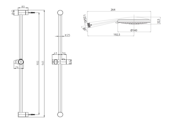 Bossini Mixa Душевой комплект: штанга 94,5 см, ручной душ 1 вид струи, шланг, цвет: gold D04065P.021