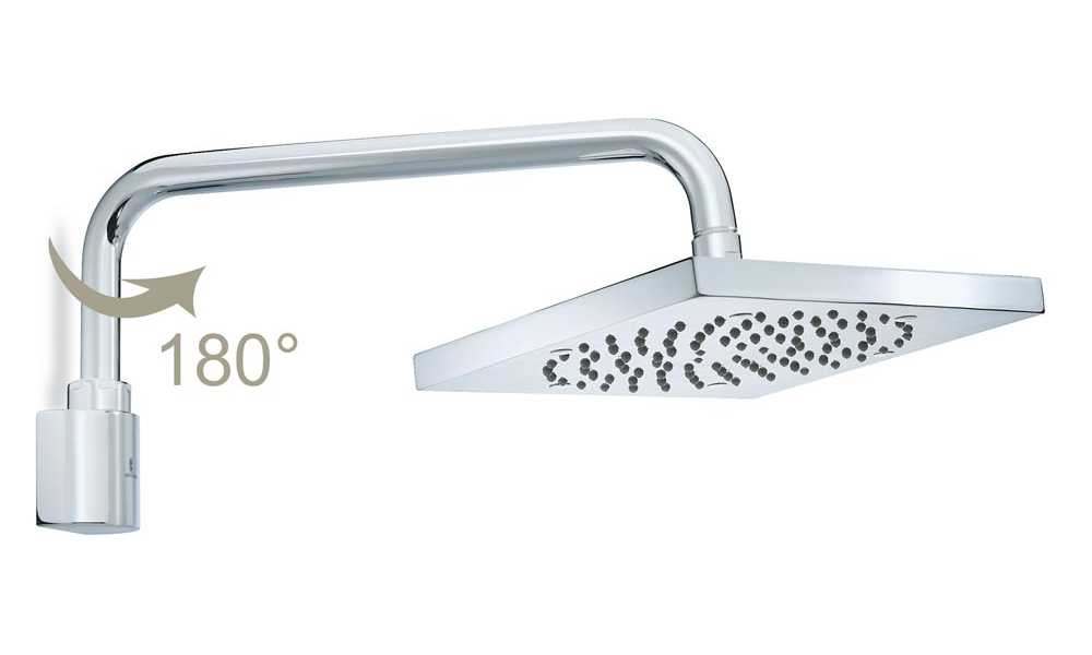 Bossini Cube Верхний душ 21x21 см, 1 вид струи, кронштейн настенный 33,7 см, цвет: chrome H55720.030