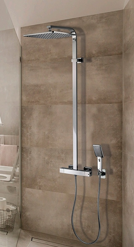 Bossini Cosmo Душевая стойка: смеситель, ручной и верхний душ, 1 вид струи, шланг, цвет: chrome L40001.030