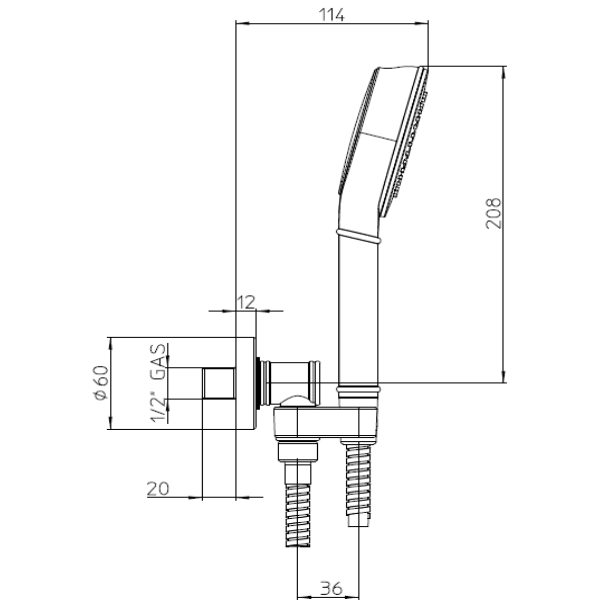 Bossini Classic Душевой гарнитур: ручной душ, держатель с подводом воды, шланг, цвет: chrome C17002C.030