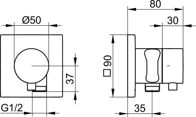 Keuco Ixmo Запорный вентиль с переключателем на 2 потреб. DN15, внешняя часть, цвет: черный матовый 59557 371202